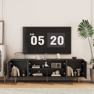 Mobile TV Moderno Nero da 68 Pollici, Centro Intrattenimento Scanalato con Prese Elettriche, Ante Contenitore e Mobile Multimediale per TV da 55+ Pollici - Product Image 3