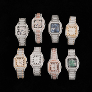 Reloj de Cuarzo de Acero Inoxidable Plateado de Lujo con Diseño Personalizado de Alta Calidad, Completamente Adornado con Diamantes Moissanite de Corte Baguette - Product Image 6