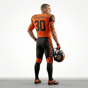 Custom Orange Black American Football Jersey <b>Padded</b> <b>Pants</b> Team Uniform Number 30 OEM ODM Wholesale Sportswear - Product Image 3