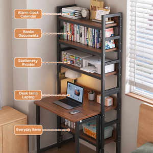 Space-Saving Bookshelf with Foldable <b>Desk</b> Multi-Level Storage Shelves and Organizer for Home Office Study Room and <b>Small</b> Spaces - Product Image 3