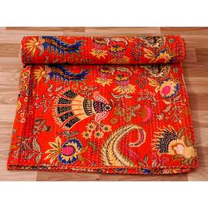 Nouvelle couette Kantha indienne imprimée à la main, couvre-lit Kantha en coton indien, jeté Kantha, couvre-lit indien fait main, couverture bohème - Product Image 4