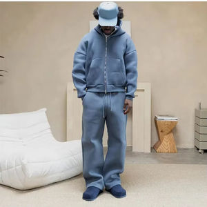 Custom Oversized Winter Men's Two-Piece Set High Quality Heavyweight 500gsm Zip-Up Hoodie Sweatpants Lined Design - Product Image 3