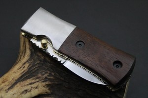 Stainless Steel Folding <b>Utility</b> <b>Knife</b> Rosewood Handle Vertical Carry Sheath <b>Pocket</b> <b>EDC</b> Hunting Camping Drop Point Support OeM - Product Image 3