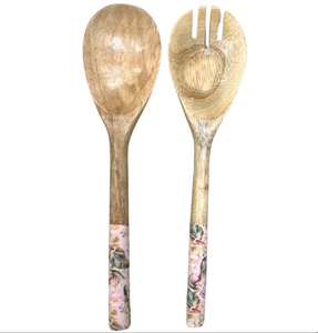 Juego de cucharas de servir creativas y elegantes, cuchara de madera con estampado de esmalte y patrón de flamenco, mango largo para decorar la mesa del comedor del hogar - Product Image 1