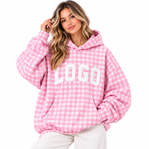 Sudadera con Capucha Oversize, Diseño a Cuadros, Manga Larga, Silueta Relajada, Estilo Casual Urbano, Cómoda para el Día a Día - Product Image 2