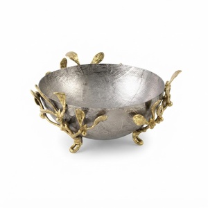 <b>Butterfly</b> Ginkgo Decorative Bowl Stainless Steel & Natural Brass Centerpiece For Modern Home Decor And Wedding Gifting On Sale - Product Image 4
