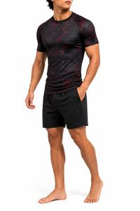 T-shirt de sport respirant à manches courtes pour homme, imprimé hexagone noir et rouge, séchage rapide, en polyester, pour fitness adulte - Product Image 2