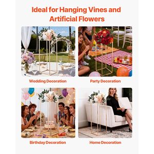 Set di 10 Supporti Floreali Rettangolari Dorati da 31,5 Pollici in Metallo Laminato per Decorazioni Matrimoniali - Product Image 6