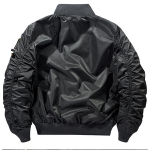 Blouson bomber bleu marine pour homme avec patch drapeau américain, col montant, fermeture éclair, coupe-vent décontracté en nylon - Product Image 6