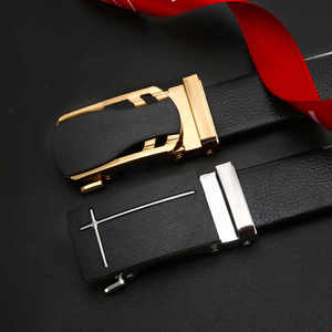 Ceinture formelle en cuir véritable noir, boucle en cuir de vachette, design géométrique, moulage monobloc, durable, largeur 1 3/8 pouces - Product Image 4