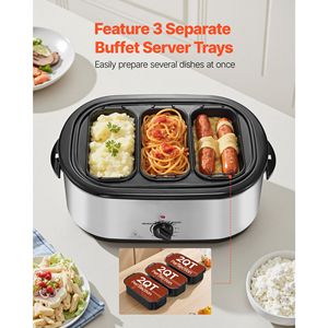 24QT <b>Electric</b> Countertop Turkey Roaster Oven 150-450 Fahrenheit Adjustable Temp 3 Bin Buffet Server Roasting <b>Pan</b> - Product Image 2