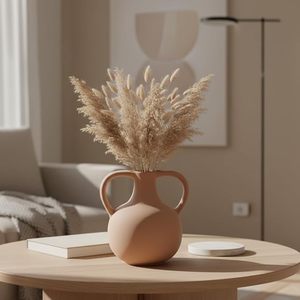 Modern Pink Ceramic <b>Vase</b> Double Handle Coastal Design Eco-Friendly <b>Small</b> Matte Porcelain Tabletop Decor for Home Wedding - Product Image 3