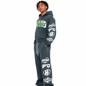 Ensemble sweat à capuche et jogging unisexe OEM/ODM personnalisé, délavé à l'acide, coupe ample, grande taille, style streetwear hiver, effet vieilli vintage - Product Image 4