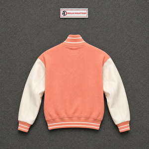 Veste universitaire pour homme de haute qualité en corail avec manches crème, coupe classique, col rabattu, style décontracté, mélange polyester-coton, SOLDE - Product Image 6