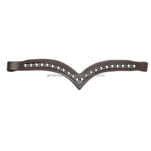 Banda de ceja de caballo de cuero acolchado de canal vacío en forma de V profunda personalizada con cadena de diamantes de imitación de una sola fila - Product Image 2