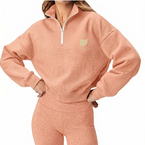 Women's ASPINO INTERNATIONAL Blue Quarter <b>Zip</b> <b>Hooded</b> Sweatshirt Full Sleeve Knitted 100% Cotton Breathable Anti-Shrink - Product Image 5