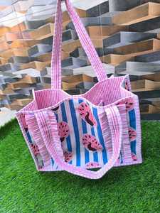 Sac fourre-tout d'été de plage en toile de coton bleu uni imprimé paon, style bohème, matelassé, design spacieux, fermeture éclair - Product Image 2