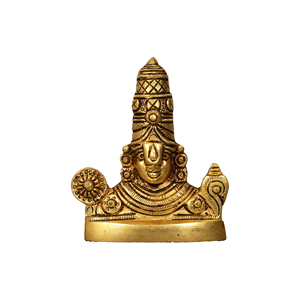 Busto de Latón Hecho a Mano del Dios Perumal (Venkateswara) para Decoración del Hogar, Regalo de Puja, 8.5 cm - Product Image 1