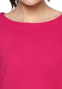 Cómoda ropa de yoga fucsia con mangas que detallan dos bolsillos laterales y pantalones elásticos tejidos cintura natural ecológica - Product Image 2