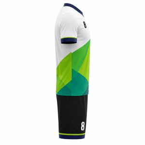 Ensemble maillot et short de football unisexe blanc et vert à motifs géométriques, col en V, sans manches, respirant, durable, taille élastique, uniforme en polyester - Product Image 4