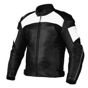 Men's Black <b>White</b> Color Blocking Motorcycle Leather <b>Jacket</b> Windproof Zipper Closure Stand Collar Slim Fit Moto <b>Biker</b> Style - Product Image 2