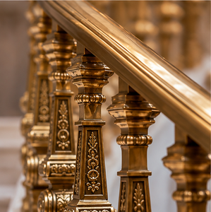 Curved Antique Bronze <b>Metal</b> Stair Railing with Ornamental Balusters for Villas Hotels and Classic Grand Interiors - Product Image 2