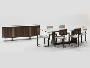 Juego de Comedor Moderno de Lujo en Madera de Teca Sólida, Aparador Dorado, 6 Sillas, Mesa de Cocina Ovalada, Mueble de Almacenamiento - Product Image 2