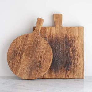 Juego de tablas de cortar de madera redondas y rectangulares con mango, de madera natural, para uso en la cocina - Product Image 1
