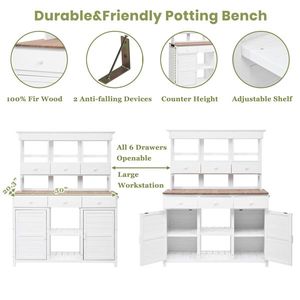 Assembly Video Included 65.7 H <b>Tall</b> Garden Potting Bench <b>Table</b> Hutch 3 Shelf Patio Storage Workstation 6 Drawers Patio Furniture - Product Image 3