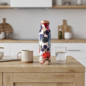 Botella de Agua Reutilizable con Estampado Floral y Tapa Roscada en Oro Rosa con Acabado Artístico Botánico - Product Image 3