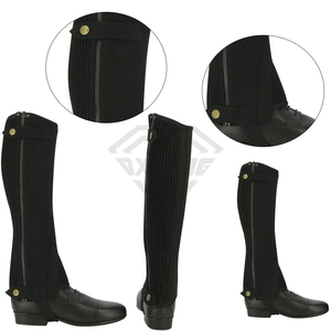 Leather Equestrian Horse Riding <b>Half</b> <b>Chaps</b> Leg Cover Protector Best Size Leather <b>Half</b> Leather <b>Chaps</b> Cheap Price OEM Custom - Product Image 5