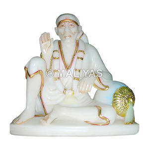 Estatua de Sai Baba de Mármol Dwarkamai |   Murti de Shirdi Sai Baba en Mármol Blanco – MALIYAS - Product Image 1