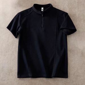 T-shirt athlétique pour homme à demi-zip, col montant, manches courtes, respirant, en coton, pour le sport et les loisirs, idéal pour l'été - Product Image 3