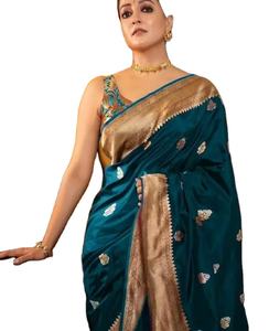 Nueva ropa especial de Diwali para mujer, estilo Cultural Maharashtra, trabajo de borde grueso grande, blusa Sari tradicional de Color brillante predrapeada - Product Image 1