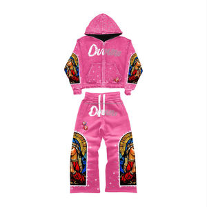 Survêtement en coton 100% vintage lavé, délavé au soleil, avec logo brodé personnalisé, appliqué et strass, pour homme - Product Image 4