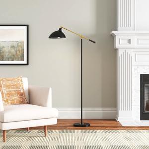 Lámpara de Pie Contemporánea con Pantalla de Tela y Interruptor de Pie para Dormitorio y Sala de Estar - Product Image 1