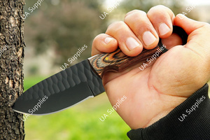 มีดทำมือจากเหล็ก 1095 แบบเต็มด้ามคมกริบ มีรูสำหรับนิ้วมือ เหมาะสำหรับการล่าสัตว์ ตั้งแคมป์ พกพา ใช้ในชีวิตประจำวัน ด้ามไม้ปักก้า คุณภาพระดับอุตสาหกรรม รับผลิตแบบ OEM/ODM - Product Image 4