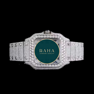 Bracelet de montre de luxe pour homme en acier inoxydable avec boucle diamantée 20 mm, motif camouflage vert et noir, mouvement à quartz, moissanite et saphir - Product Image 2