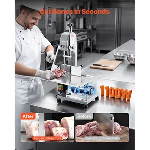 Sega a Nastro Elettrica Commerciale da 1100W per Carne, Banco da Lavoro 31,5 cm x 46 cm, Spessore di Taglio 0-11 cm, 7 Lame Extra per Lavorazione Ossa e Carne - Product Image 2