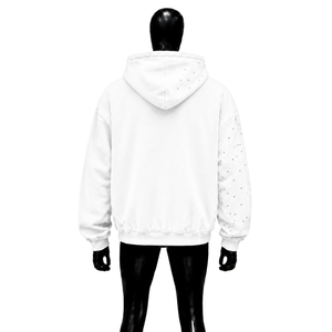 PREMIUM <b>WHITE</b> ZIP UP HOODIE OVERSIZED FLEECE STREETWEAR Print And Polka Dot Sleeves Casual Autumn Wear Casual Outfit Winter Fash - Product Image 2