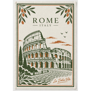 Paño de Cocina de Algodón Premium |   Toalla de Cocina Estampada con Diseño de Ramas de Olivo del Coliseo de Roma, Italia |   Viajes a Italia y Decoración del Hogar - Product Image 1