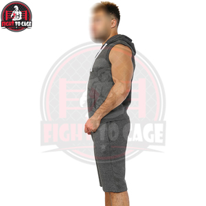 Ensemble short et sweat à capuche sans manches en mélange de coton confortable de qualité supérieure 2026 – Léger, uni, décontracté, pour l'automne, idéal pour le sport - Product Image 3