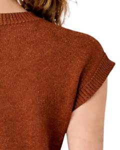 Suéter de Punto sin Mangas para Mujer, Color Naranja Óxido, Personalizado, con Bordado Floral, Cuello Redondo, Suave, Ligero, Informal, Chaleco de Verano, Top Elegante - Product Image 6