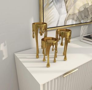 Ensemble de 3 porte-bougies en aluminium au design luxueux effet goutte d'or, supports décoratifs modernes pour bougies piliers, pour la maison et le salon - Product Image 4