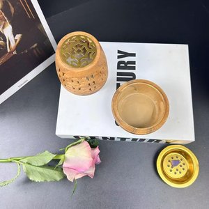 Elegant Religious Wooden <b>Incense</b> Burner <b>Box</b> Eco-friendly Carved Decorative Lid Design Brass Cup Home Fragrance Office Tableware - Product Image 3