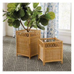 Jardinière en rotin canné écologique et durable avec support en bois, décoration moderne bohème pour la maison et le jardin, porte-plantes - Product Image 2