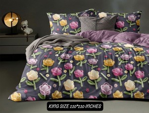 Juego de Sábanas King Size con Estampado Floral, 110x110 Pulgadas, Tela Satén Tejida Premium, 100% Algodón, Transpirable, Mediana - Product Image 3