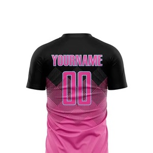 Custom Sublimated Soccer Jersey Set <b>Pink</b> Black Gradient Crew Neck Short Sleeve Moisture Wicking Unisex Adult Apparel Plus Size - Product Image 5