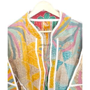 Authentic Handmade 100% Cotton <b>Kantha</b> <b>Jacket</b> Mandarin Collar Full Sleeves Breathable Eco-Friendly All Season Fashionable Design - Product Image 2