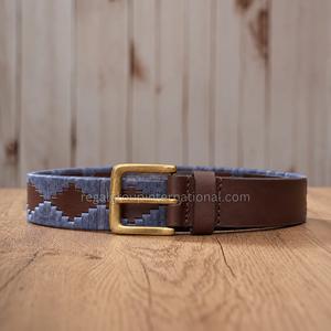 Cinturón de Cuero Pampeano con Tela Azul Estampada, Hebilla de Latón, Talla Personalizable, Se Acepta OEM/ODM, Logotipo y Muestra Personalizados - Product Image 3